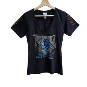 Rock and Roll Hall of Fame Museum Deep V-neck T-shirt with Graphic, Size Small